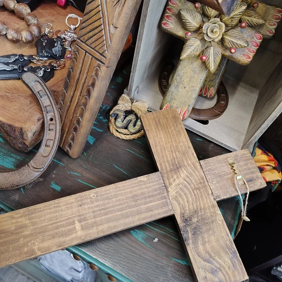 Handcrafted Wooden Cross with Red Heart - Picture 3 of 3